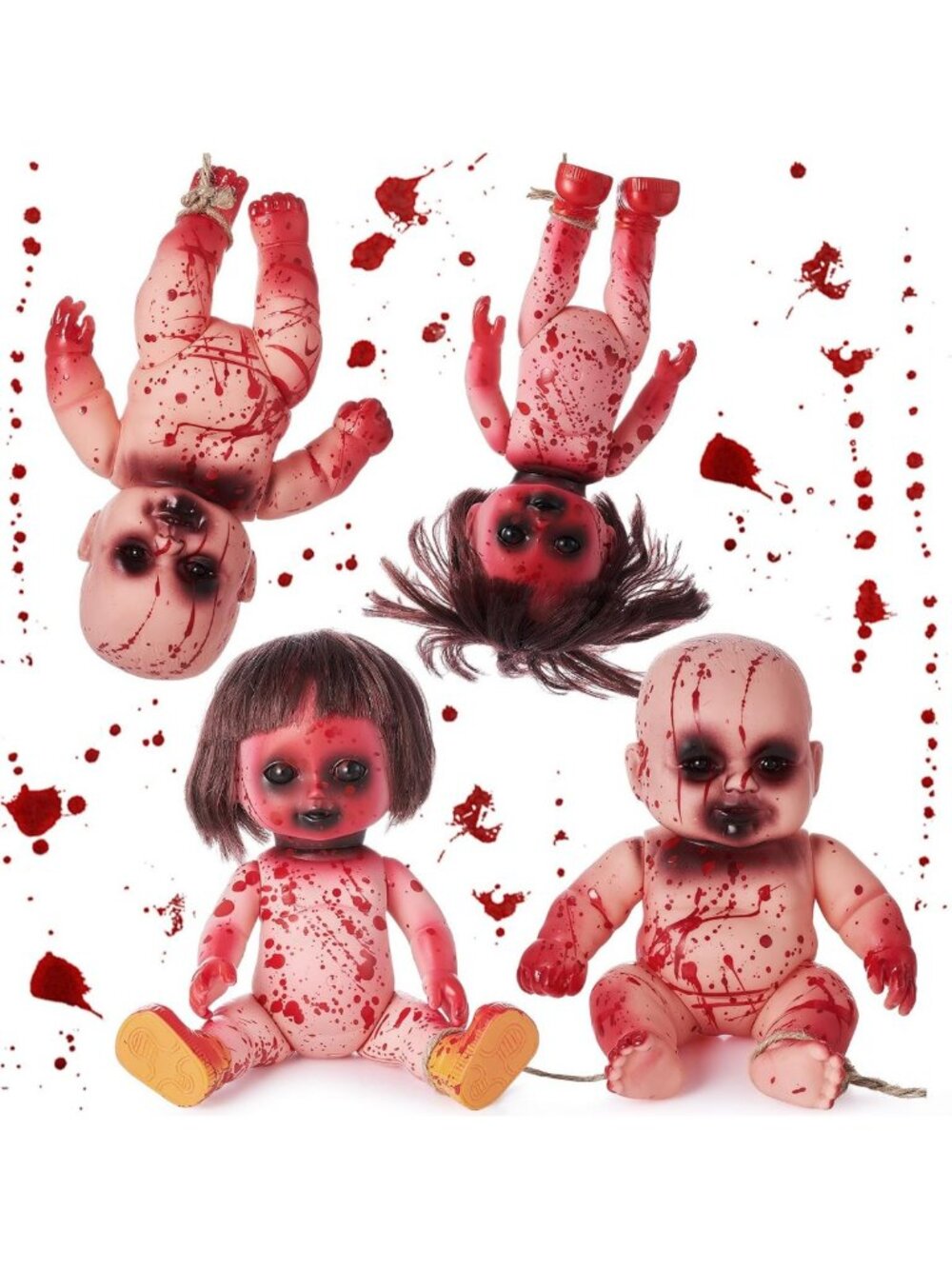 4 Pcs Halloween Creepy Hanging Zombie Dolls - 10'' Spooky Decor for Parties